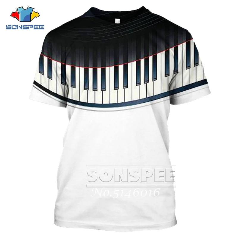 SONSPE/черно-белая футболка с 3D-принтом в стиле Харадзюку рисунком Фортепиано