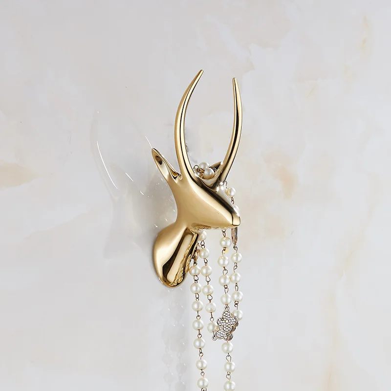 Золотой полированный твердый лошадиная голова антилопы Крючки для пальто настенный крючок для полотенец крючок для одежды аксессуары для ванной комнаты