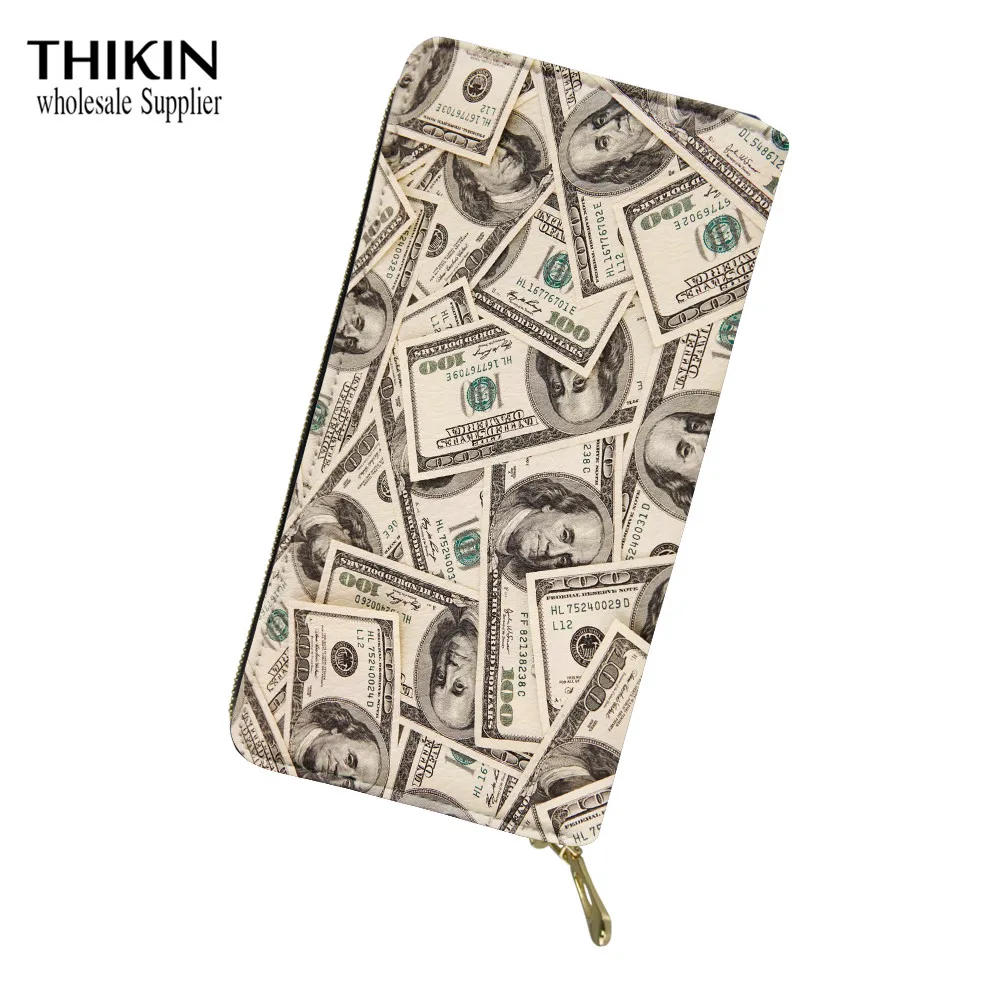 THIKIN 3D доллар евро узор мужские высококачественные длинные кошельки Мужской Телефон держатель для карт Клатч кожаный женский кошелек на молнии