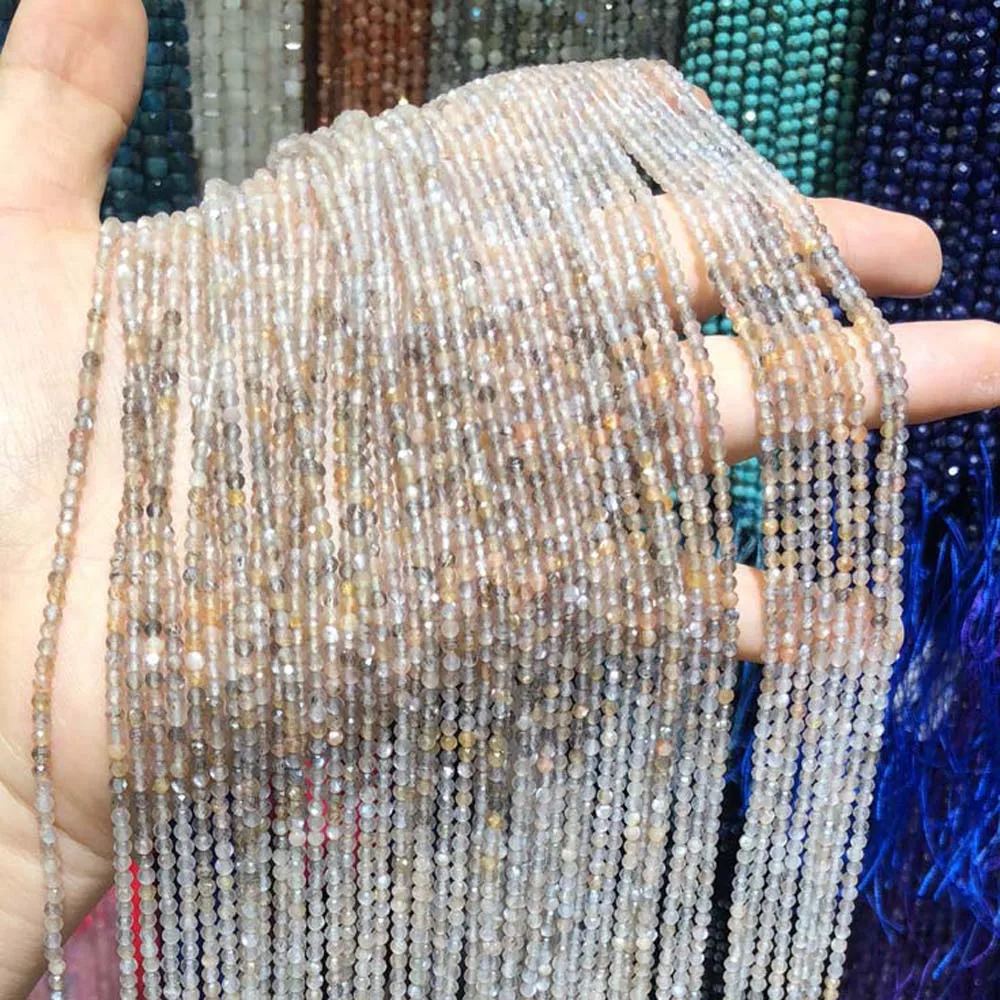 

Small Faceted Beads Natural Stone Moon Stone Section Round Beads for Necklace Bracelet Accessories Jewelry Making DIY Size 2.5mm