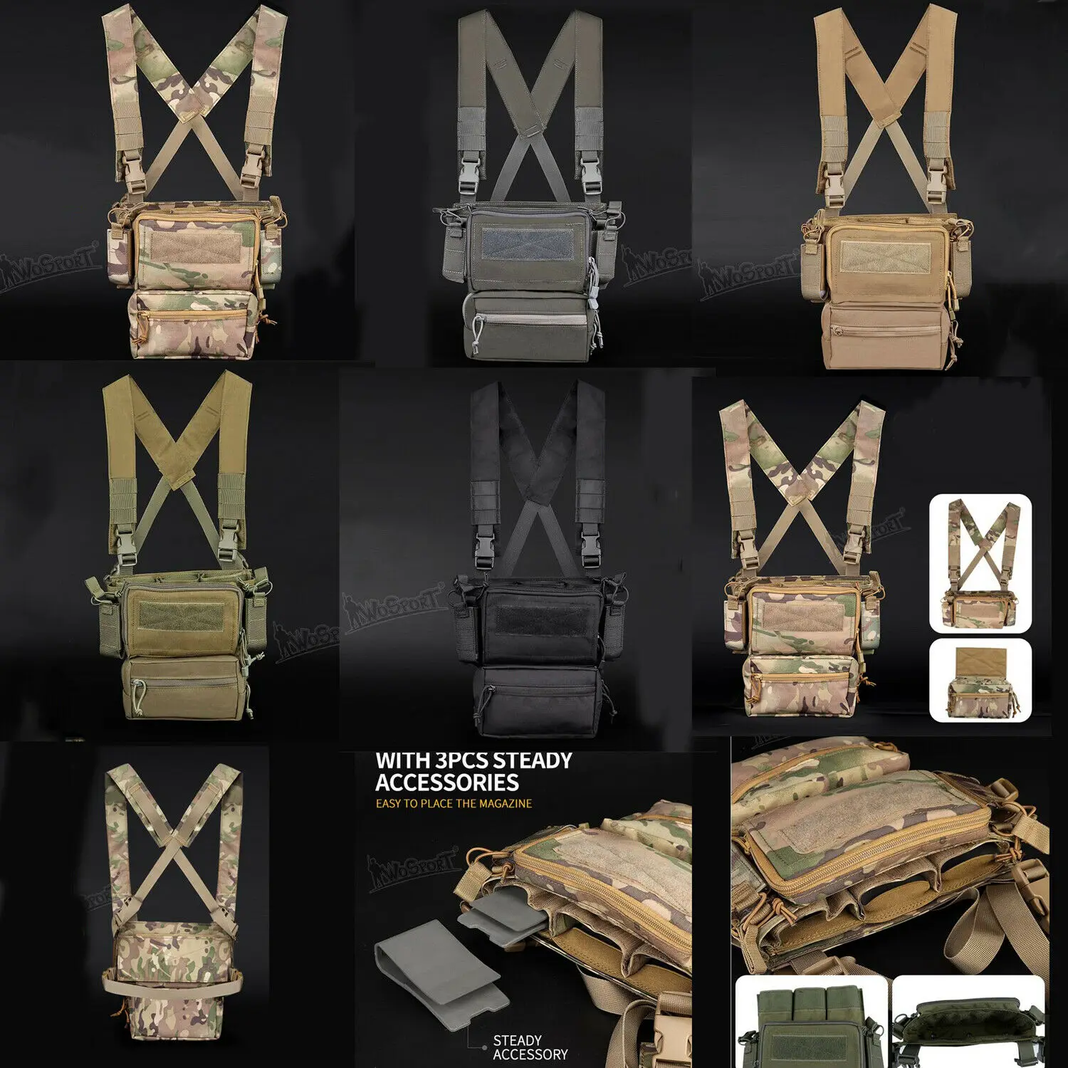 

500D Hunting Tactical Vest Modular Chest Rig Set Drop Pouch 3PCS Mag Insert Set