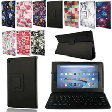 

For Amazon Fire HD 8 (6 7 8th Generation, 2016 2017 2018 Release-Bluetooth Keyboard Tablet PU Leather Stand Folio Cover Case