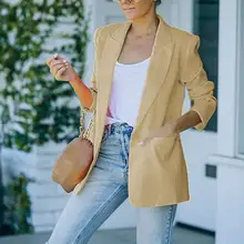 

Office Lady Blazer Temperament Slim Fashion Coat Autumn Winter Turndown Collar Soild Color Elegan Suits Coat for Daily Wear