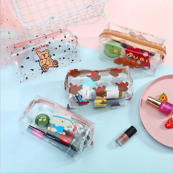 

1PC Cute Cartoon Girl Animals Makeup Bag Transparent Women Cosmetic Bag PVC Zipper Makeup Kit Travel Toiletry Organizer Holder