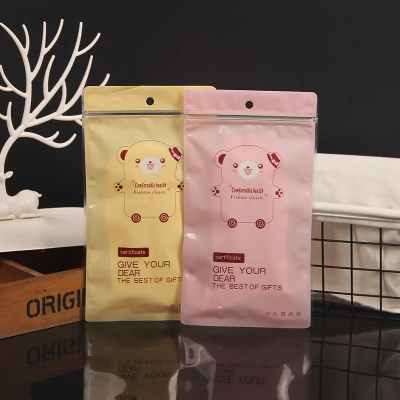 100pcs High quality cartoon creative sock stockings packaging bags child accessories zip lock plastic storage bag with handle