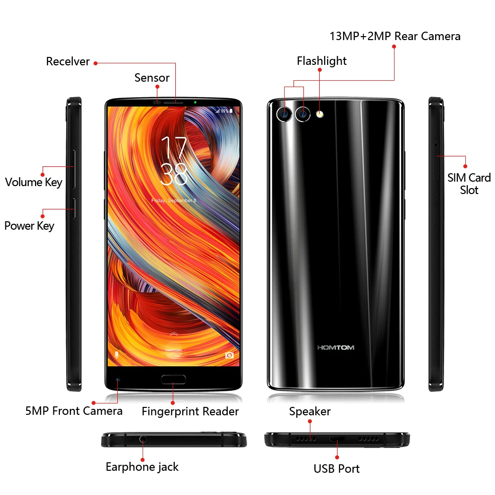 HOMTOM S9 Plus 5 99 дюймов 18:9 безрамный дисплей смартфон 16 Мп двойная камера 4050 мА/ч