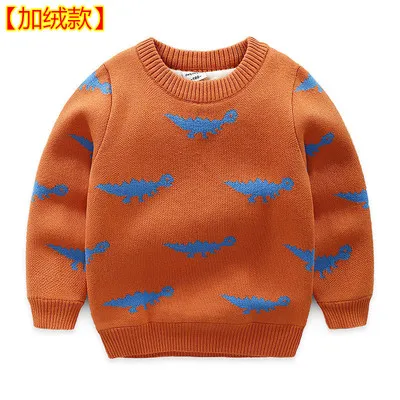 Детская одежда; теплые хлопковые пуловеры для маленьких мальчиков; свитера с плюшевой подкладкой; зимняя вязаная Свободная куртка с рисунком для девочек; От 1 до 9 лет пальто - Цвет: orange thicken
