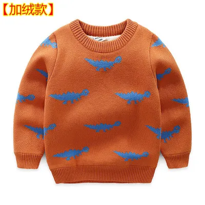 orange thicken Детская одежда; теплые хлопковые пуловеры для маленьких мальчиков; свитера с плюшевой подкладкой; зимняя вязаная Свободная куртка с рисунком для девочек; От 1 до 9 лет пальто - Цвет: orange thicken