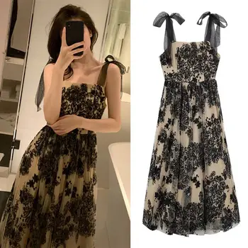 

Sequin Embroidered Black Suspender Dress Female 2020 Summer New Retro Temperament Hepburn Style Party Dress Vestidos