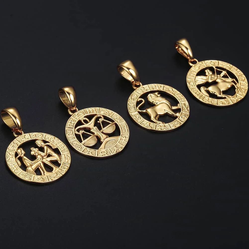 Для Мужчин's женщин 12 гороскоп, Зодиак знак золотой кулон цепочки и ожерелья Aries Leo Оптовая Прямая поставка созвездий Jewelry GPM24