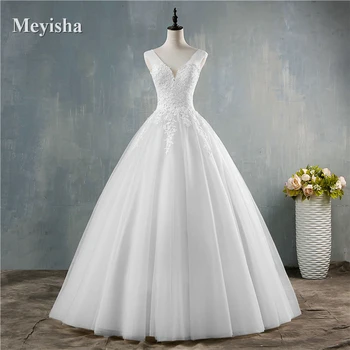 

ZJ9146 2019 2020 new White pink champagne Deep V Neck Elegant Ball Gown Wedding Dresses for brides Dress Lace Plus Size 2-26W