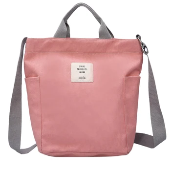 

Women Large Capacity Lightweight Adjustable Strap Korean Style Zipper Reusable Canvas Daily Shoulder Bag Shopping Tote Handbags