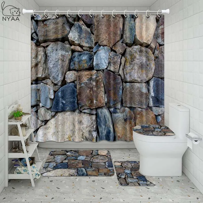 Vixm 3D Farm Wall Bathroom Waterproof Shower Curtain Set Pedestal Rug Lid Carpet Toilet Cover Bath Mat | Дом и сад