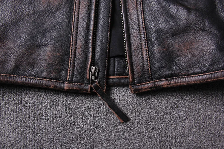 Винтажная коричневая Мужская Американская мотоциклетная кожаная куртка размера плюс XXXXXL настоящая Толстая ковбойская зимняя Байкерская кожаная куртка