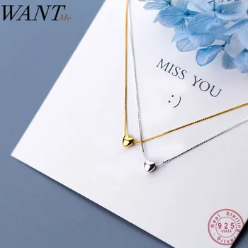 WANTME Real 100% 925 Sterling Silver Minimalist Glossy Mini Love Heart Pendant Necklace for Women Office Party Jewelry Teen Gift