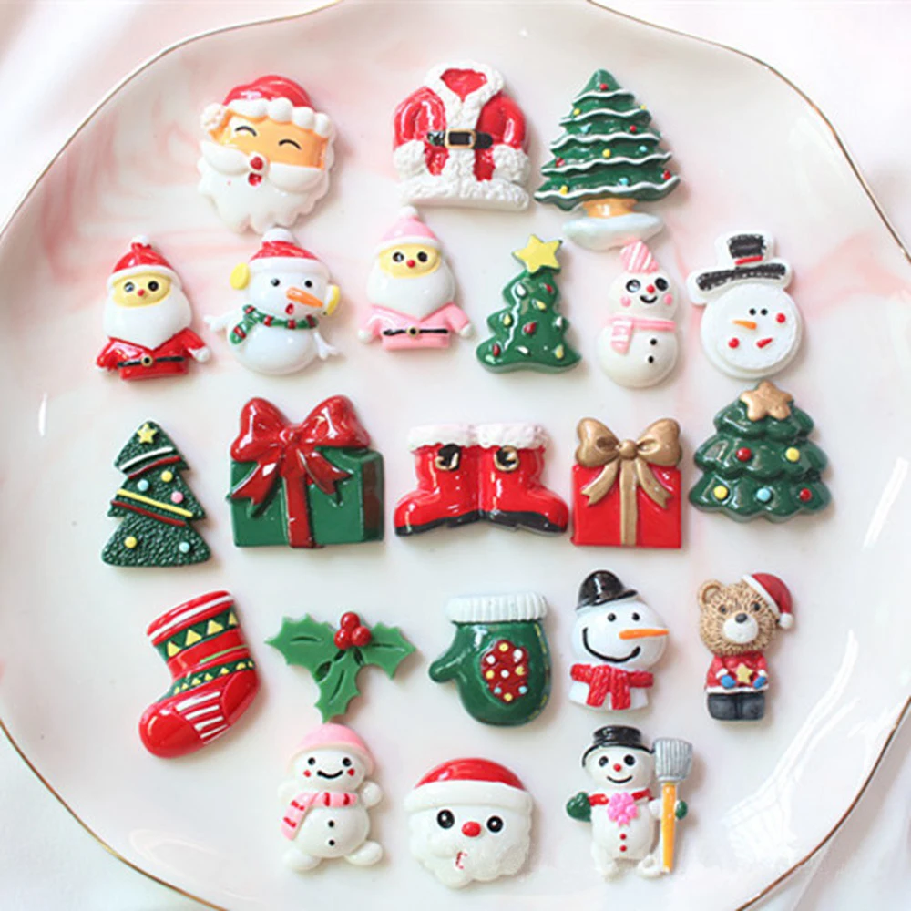 

100 шт./лот, блестящие 3d-патчи из смолы, Рождественский колокольчик, елка для самостоятельного украшения, аксессуары для волос для телефона, оптовая продажа