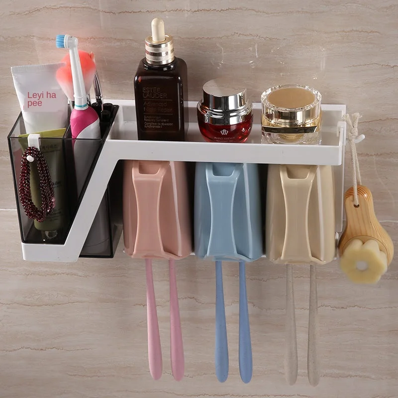 

Bathroom Wall-suction toothbrush rack set rack bathroom cosmetics storage rack punch-free multifunctional storage rack