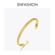ENFASHION Punk Link Chain Cuff Bracelets Bangles For Women Gold Color Stainless Steel Bracelet Bangle Fashion Jewelry B192035