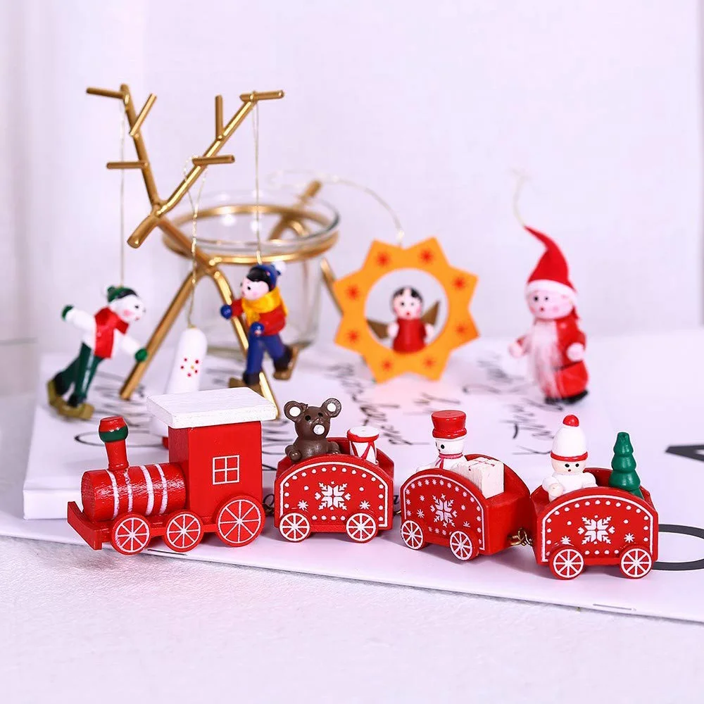 Рождественский поезд окрашенный деревянный Рождественский Декор для дома с Сантой/медведем рождественские детские игрушки Новогодний подарок деревянное декоративное украшение "поезд"