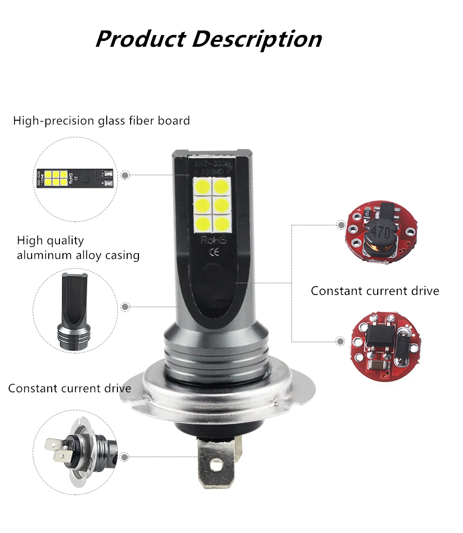 2 шт. H1/H3/H4/H7/H8/H11/9005/9006 3030 12 SMD; Автомобильные светодиоды противотуманные лампочки 24 Вт противотуманная фара дальнего света 6500K 12V h1 светодиодные лампы