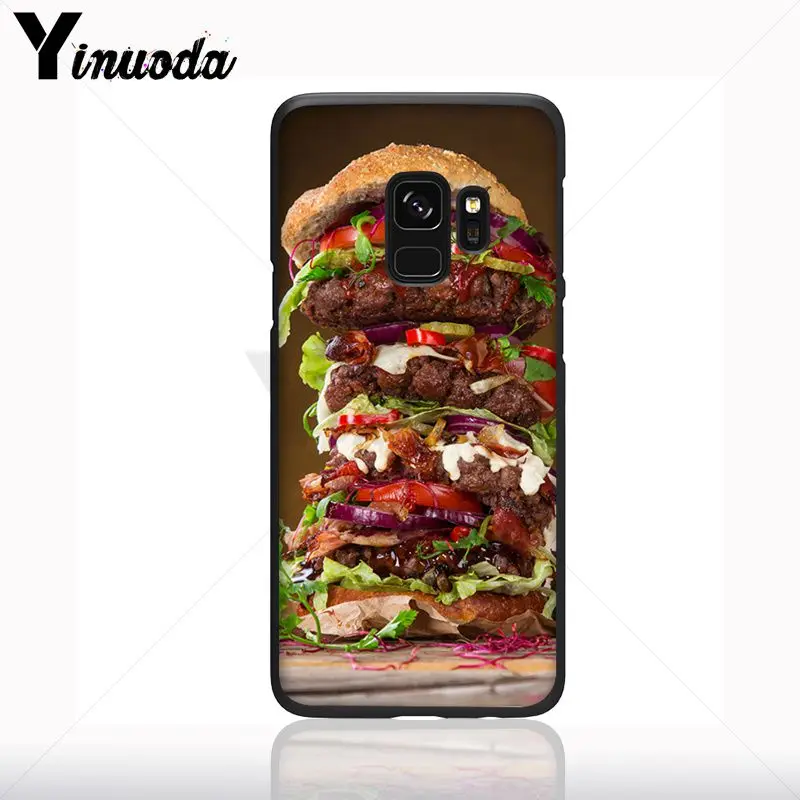 Makanan Lucu Bahasa Perancis Goreng Burger Pizza Hitam Cell Phone Case untuk Samsung Galaxy S10plus S9 S8plus S10e A50 A70 A10 Ponsel