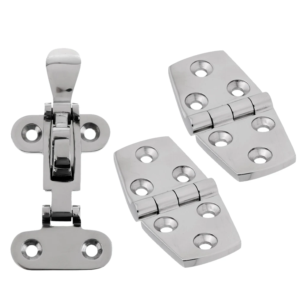 316 Stainless Steel Marine Boat Hardware Anti-Rattle Latch + 1 Pair Hinges