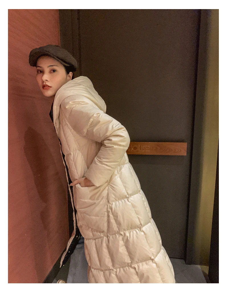 90% белый пуховик на утином пуху женская зимняя куртка длинное плотное пальто с капюшоном для женщин пуховая парка Теплая