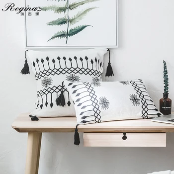 

REGINA 2020 Nordic Ikea Style Pillow Case Contracted Geometric Printing Classic Black White Cushion Cover Tassel Zipper Pillow