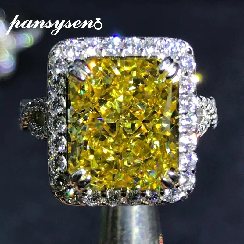 

PANSYSEN Bohemia 100% 925 Sterling Silver 6CT Radiant Cut High Carbon Diamond Wedding Cocktail Party Ring Fine Jewelry Wholesale