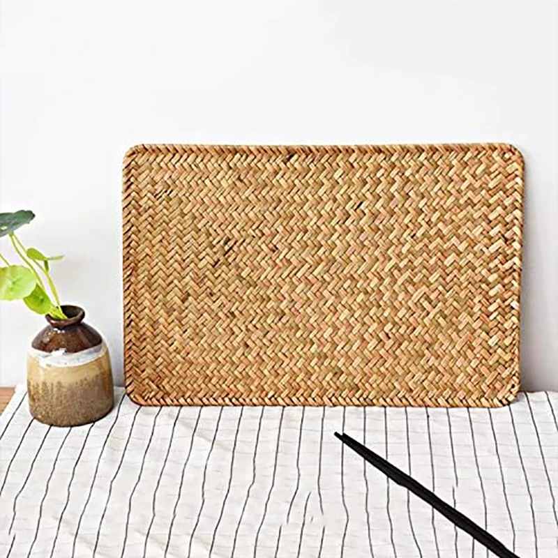 Pack of 3, Natural Seagrass Place Mat, 17.7inch x 12inch, Hand-Woven Rectangular Rattan Placemats