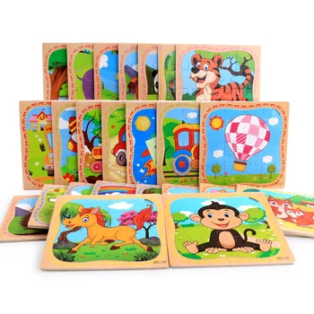 

16/12pc Kids Baby Wood Puzzles Cartoon Vehicle Animals Learning Educational Toys Puzzle Wooden Toys for Children Kids Gifts NEW