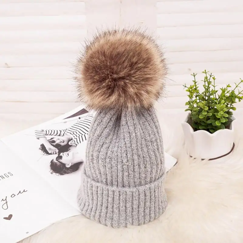 Gray Модные женские зимние шапки для взрослых, теплые вязаные шапки, однотонные удобные мягкие ветрозащитная шапка для девочек и мальчиков, аксессуары - Color: Gray