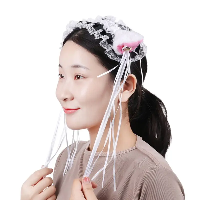Cosplay&ware Women Ruffles Lace Headband Plush Cat Ears Ribbon Golden Bell Tassels Decor Lolita Cosplay Hair Hoop Lovely Pointed Fluffy -Zentai shop online H32460f62b55649f38757ecc7deaf449dL.jpg