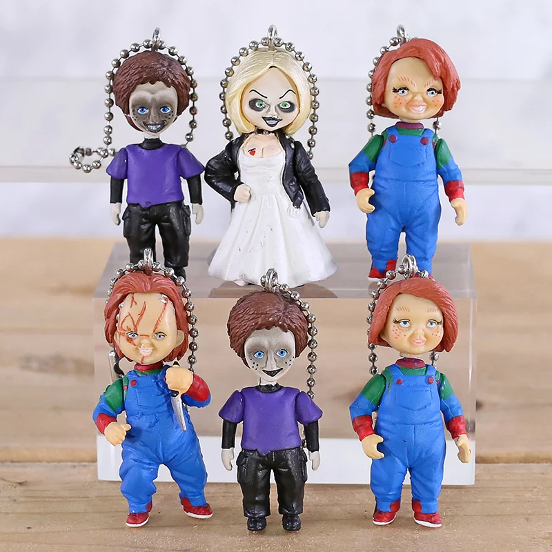 

6pcs/set Child's Play Chucky Bride & Son Doll KEY RING Chain CHUCKY Action Figure Keyring Collectible Model Toys