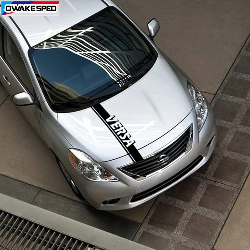 Racing Sport Stripes Car Hood Sticker For Nissanversa Note Auto Engine Cover Decor Vinyl