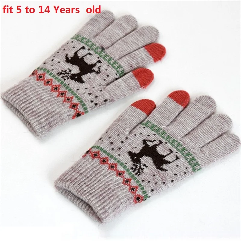 khaki for kids Модные детские перчатки; зимние теплые рождественские перчатки для детей; От 5 до 14 лет для мальчиков и девочек; Детские перчатки для мамы и папы; перчатки с сенсорным экраном - Цвет: khaki for kids