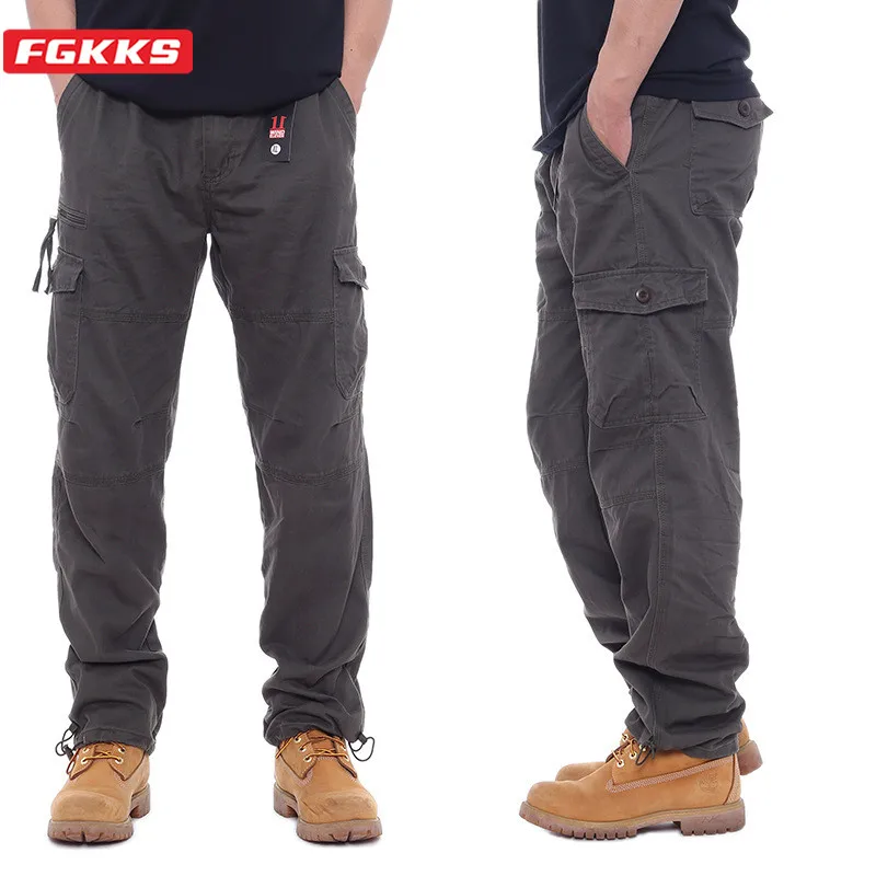 Cargo Pants Men Multi-pocket Zipper Pure Cotton Straight Leg Loose Casual Construction