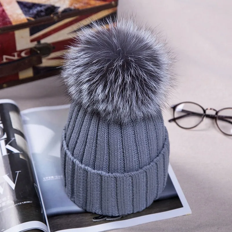 Winter Warm Female Fur Pom Poms hat Spring Hat For Women Girl 's Hat Knitted Beanies Cap Hat Thick Women Skullies Beanies