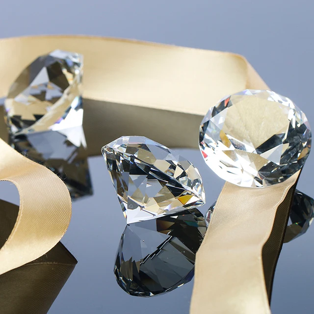 Fermacarte In Cristallo A Forma Di Diamante 80mm - Con Base Metallica - Foto 5