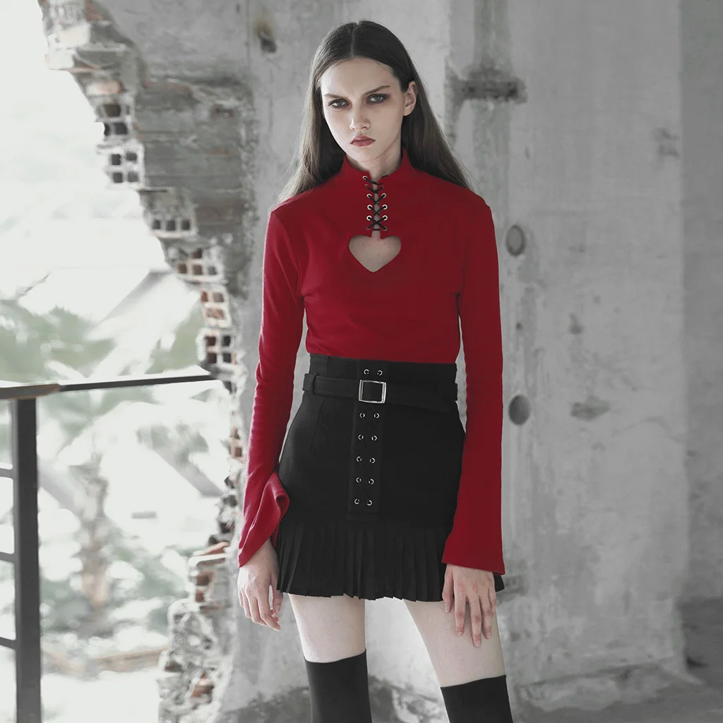 Панк рейв Женская Панк плиссированная половина юбка с завязывающимся веревочным ушком Двусторонняя плиссированная шифоновая мягкая индивидуальная мини-юбка