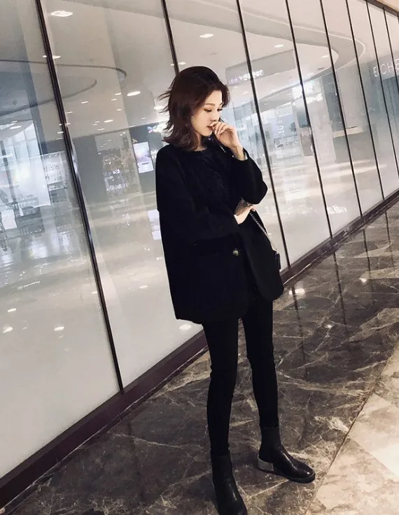

2019 Autumn Clothing New Style Korean-style V-neck One-Button Long Sleeve Casual Small Suit Women's CHIC Loose-Fit Elegant Coat
