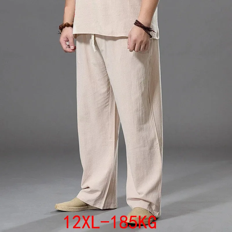 

Summer Spring Men Cotton linen Pants japan style Large Size 8XL 10XL 12XL Wide Leg Pants Oversized Trousers Male Loose Pants 58