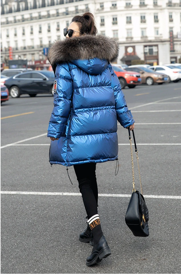 Большие Пуховики с воротником из натурального меха енота, женские водонепроницаемые толстые теплые длинные пуховики, зимняя женская пуховая куртка, пальто