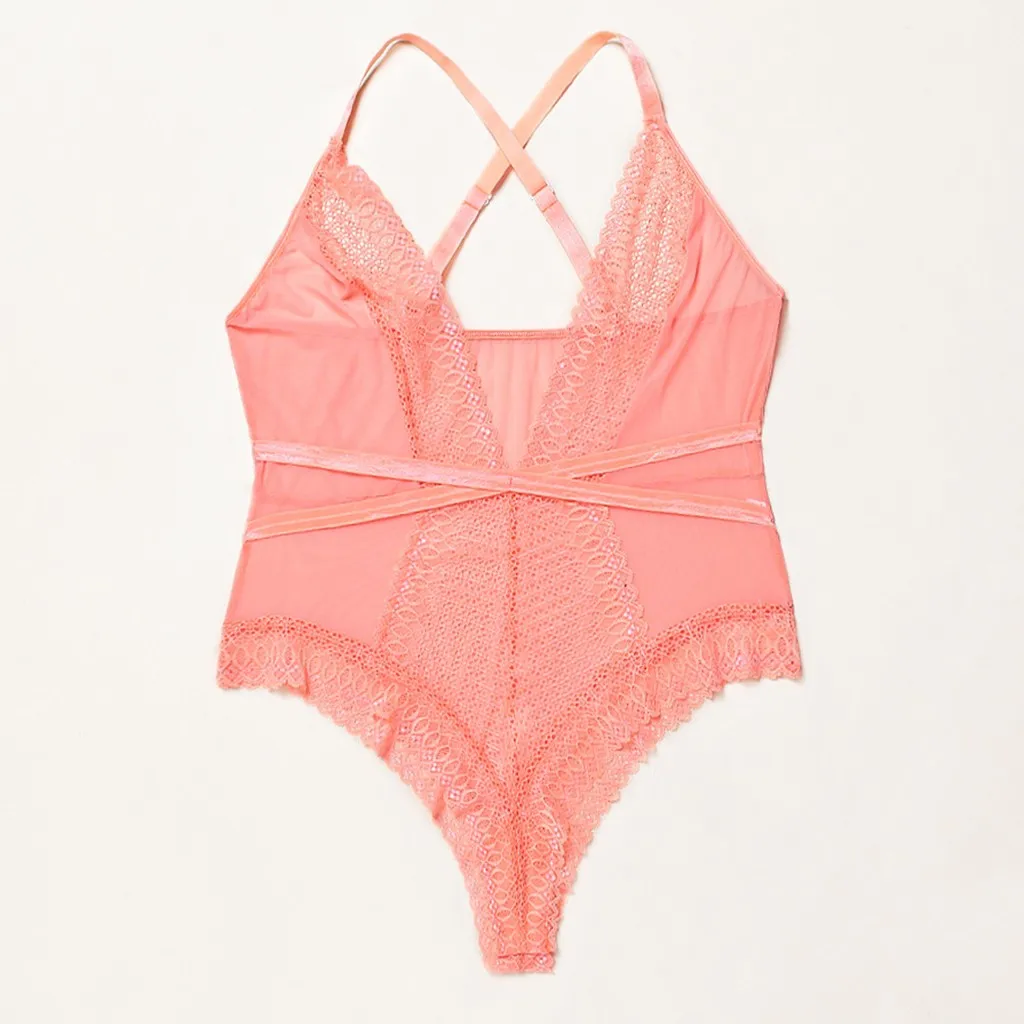 Сексуальное женское нижнее белье Babydoll, новинка, женское кружевное боди с глубоким v-образным вырезом, ремень, крест, открытая спина, костюм lingerieсe, женское нижнее белье