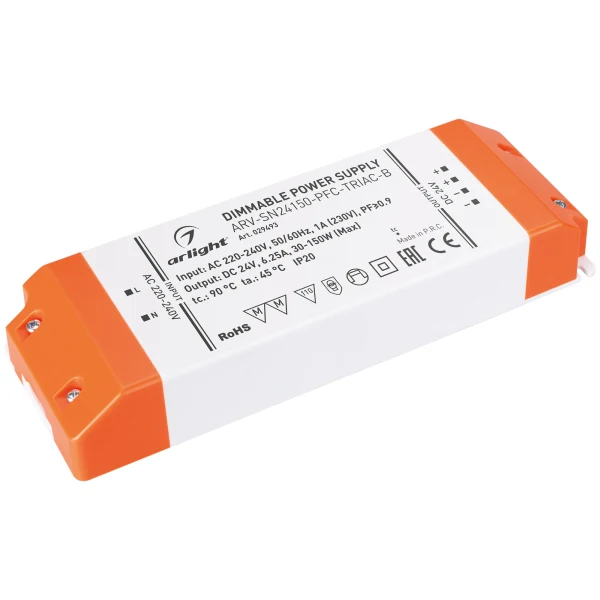 Блок питания ARV-SN24150-PFC-TRIAC-B (24V 6.25A 150W) ( IP20 Пластик 3 года) | Лампы и освещение