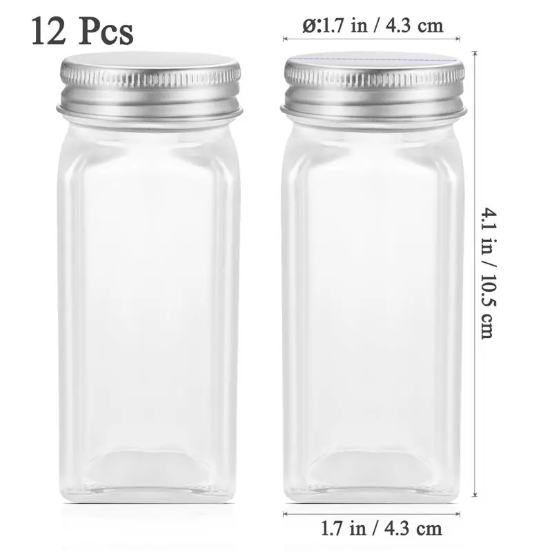 12pcs Transparent Spice Jars Square Glass Food Containers Seasoning Bottle Practical Condiment Jar With Lid Kitchen Accessories