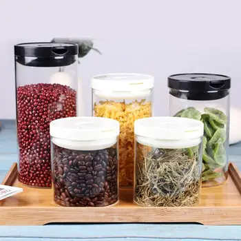 

3pcs Glass Sealed Canister Glass Storage Tank Plastic Snap Cap Moistureproof Storage Box For Dry Fruits Grain Spice Snacks