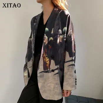 

XITAO Print Pattern Blazer Fashion New Women Full Sleeve Goddess Fan Casual Style 2020 Autumn Striped Minority Coat ZP1837