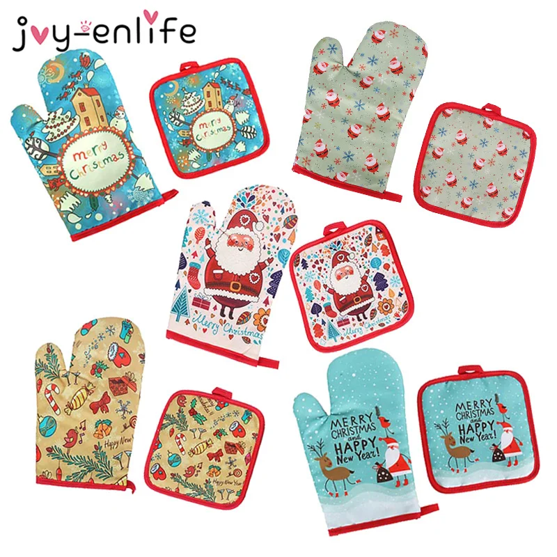 5pair Christmas Baking Anti-Hot Gloves Pad Oven Dining BBQ Kitchen Mat New Year 2021 Natal Noel Xmas Party Decoration Supplies | Дом и сад