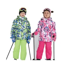 Детский лыжный костюм; Лыжная куртка; водонепроницаемая ветрозащитная одежда; Детские лыжные брюки для мальчиков и девочек; зимняя куртка для сноубординга до-30 градусов